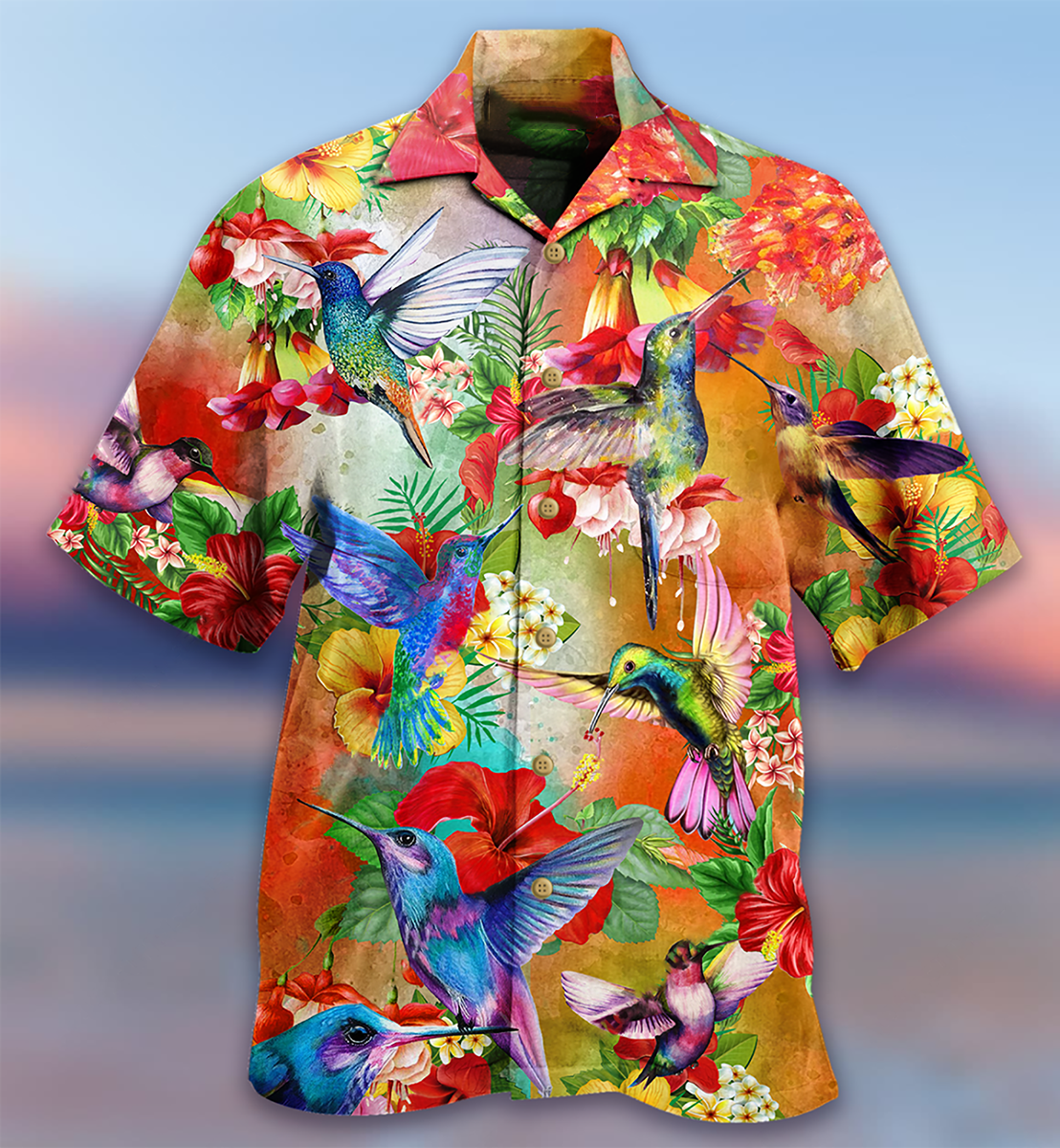 Floral Hummingbird Garden Hawaiian Shirt Artwork Detail For Tropical Trips And Casual Outings