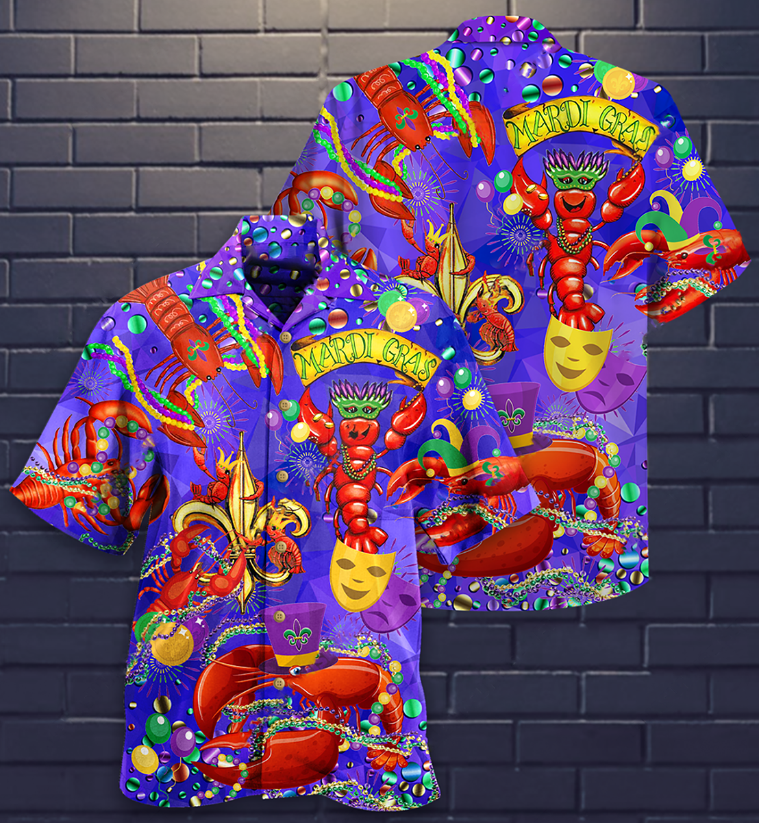 Mardi Gras Shrimp Animals Hawaiian Shirt Pattern Detail For Vacation Travel And Daily Wear
