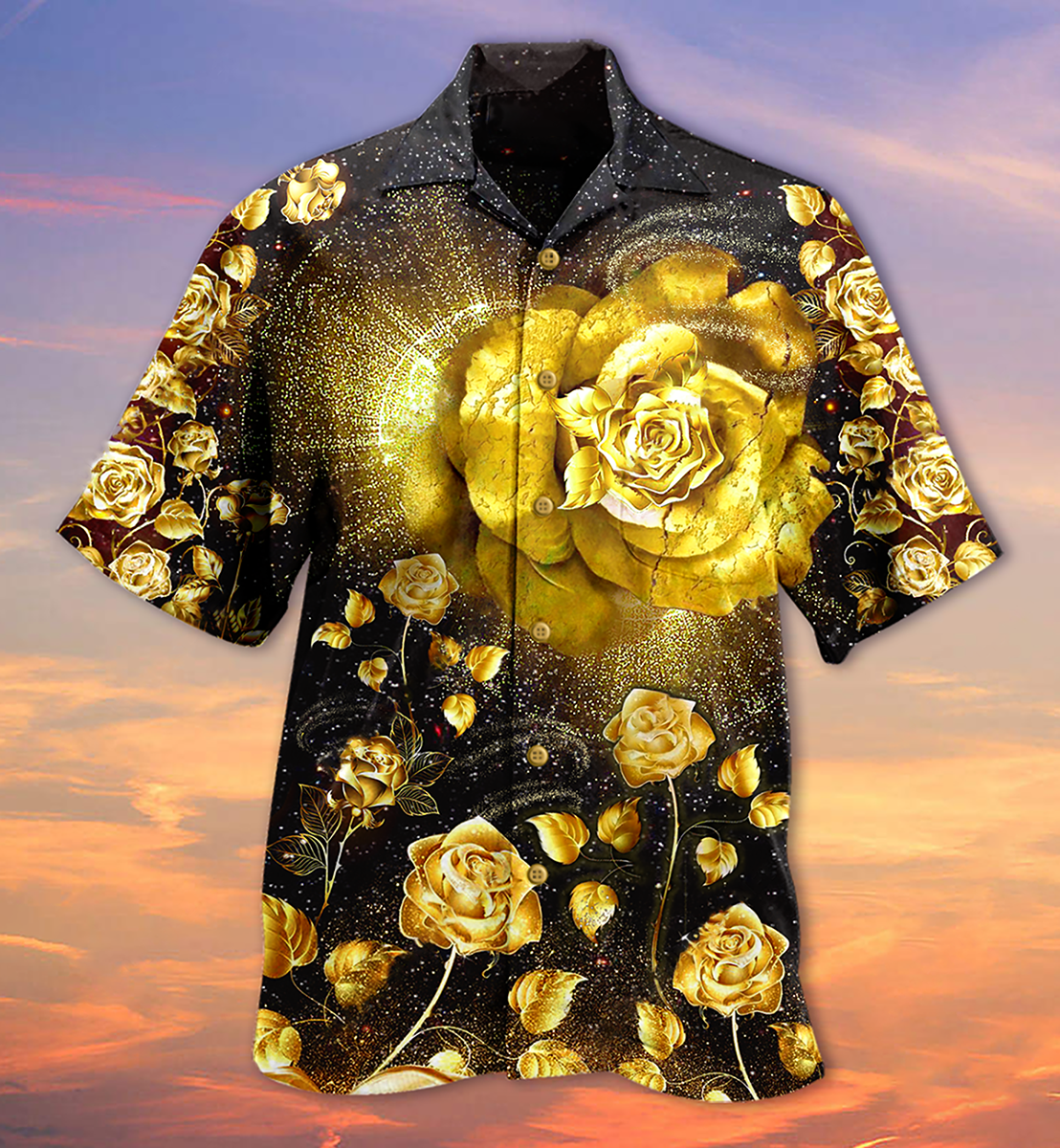 Rose Gold Floral Hawaiian Shirt With All Over Print For Tropical Travel Beach Gatherings And Comfortable Wear