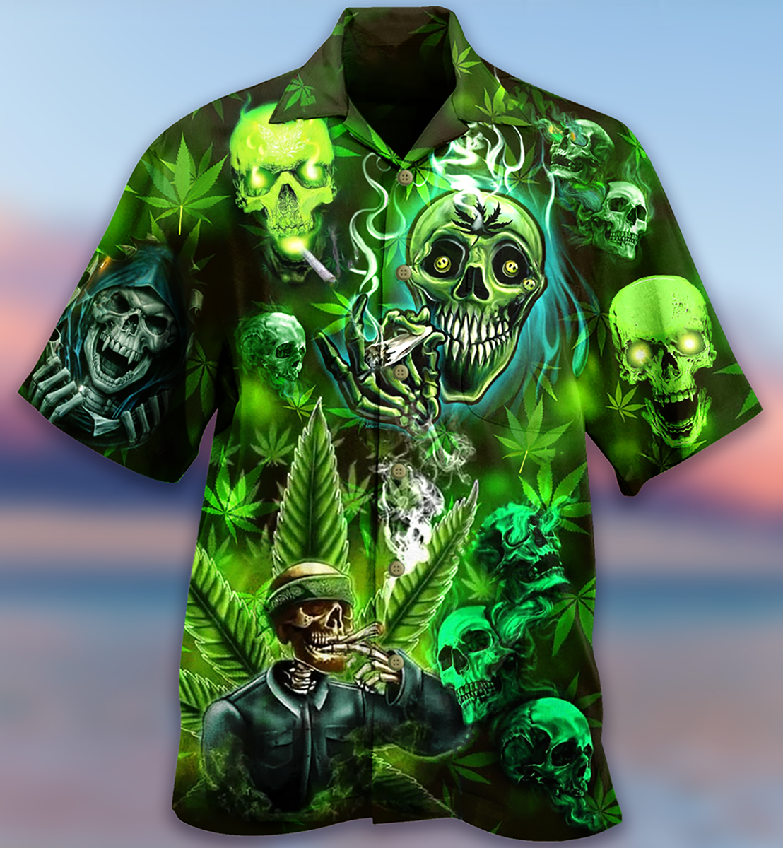 Skull Botanical Hawaiian Shirt Design View For Casual Summer Styling