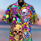 Rainbow Vintage Skull Smiling Hawaiian Shirt Design Detail For Sunny Adventures And Casual Wear