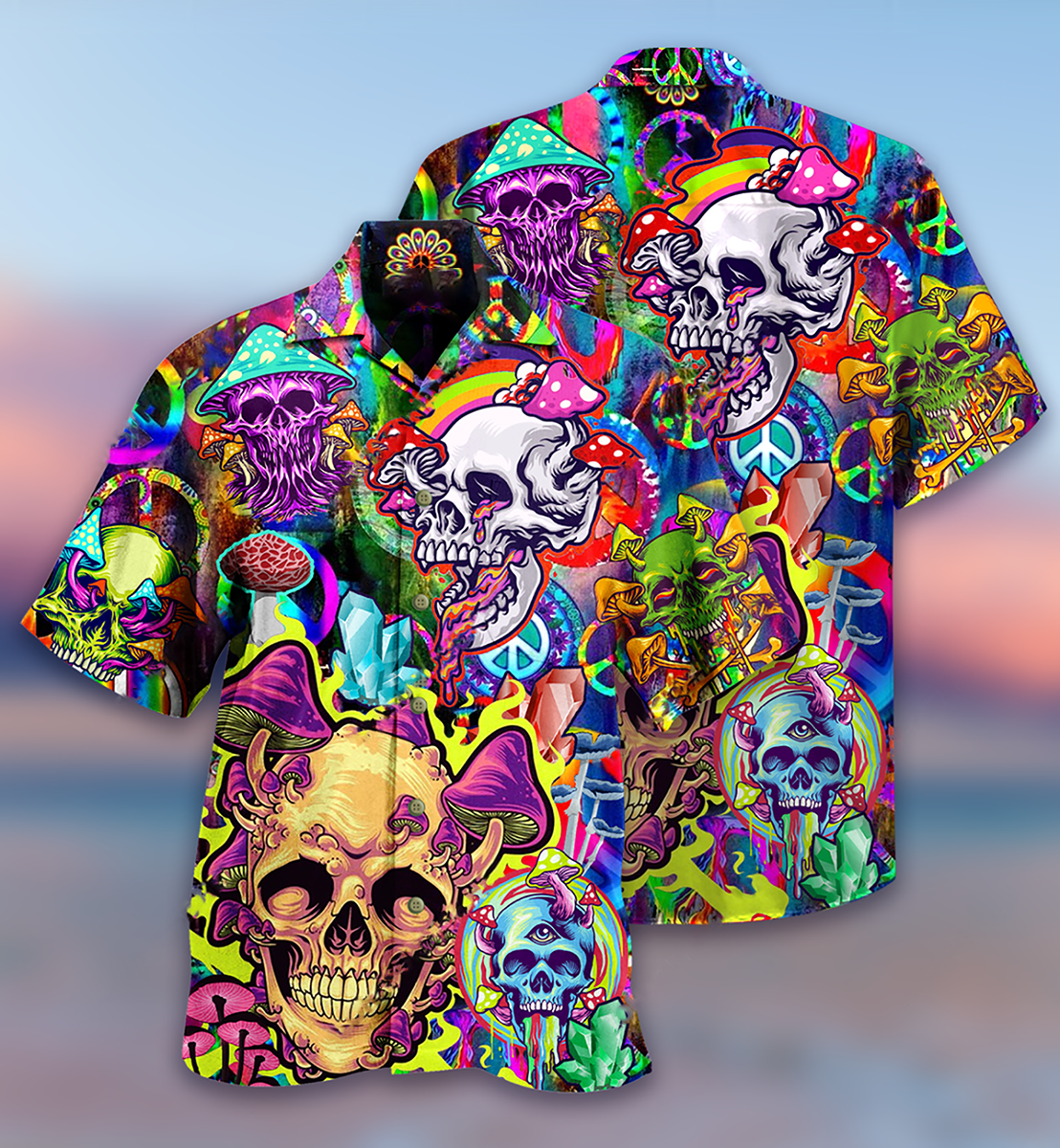 Rainbow Vintage Skull Smiling Hawaiian Shirt For Resort Getaways And Comfortable Summer Activities