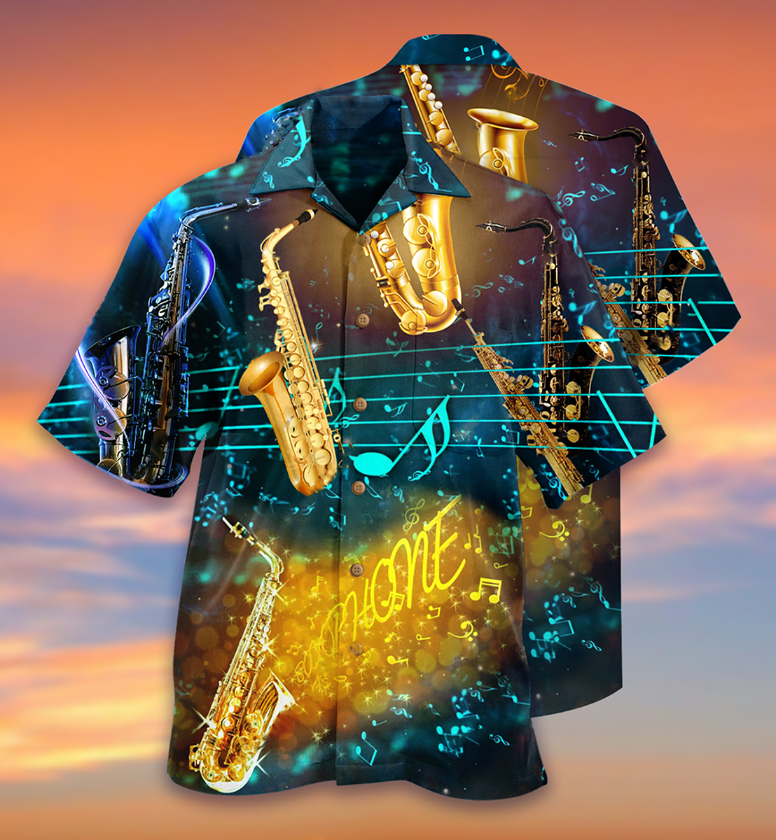 Saxophone Music Night Hawaiian Shirt Pattern View For Lightweight Everyday Style