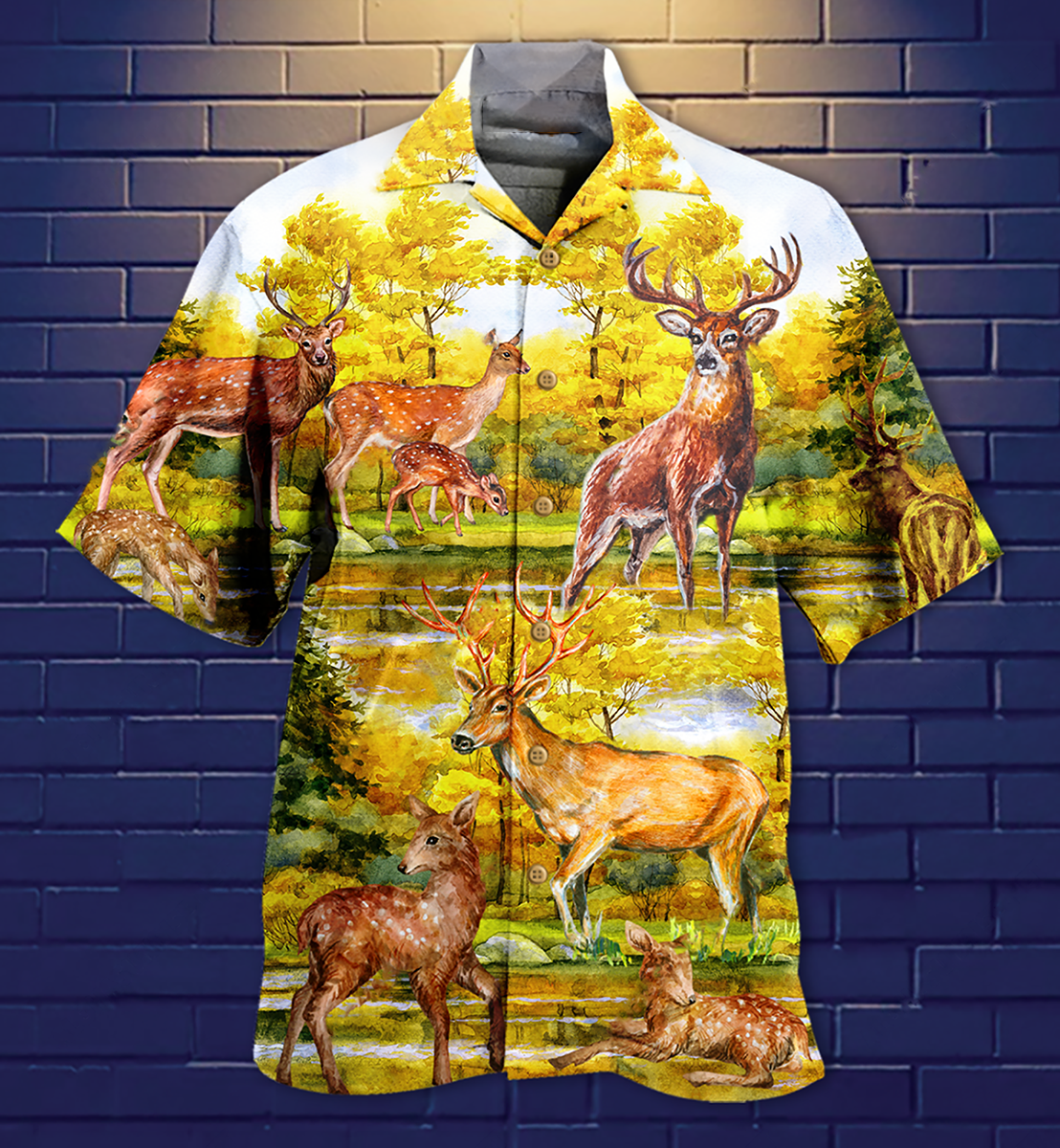 Autumn Deer Hawaiian Shirt With All Over Print For Resort Holidays Beach Travel And Relaxed Casual Fashion