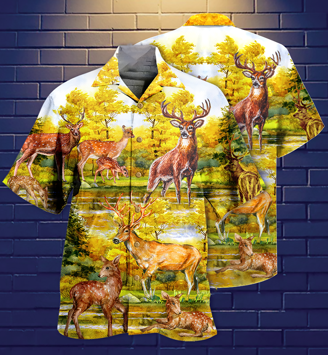 Autumn Deer Hawaiian Shirt With Detailed Graphic For Resort Holidays Beach Travel And Relaxed Casual Fashion