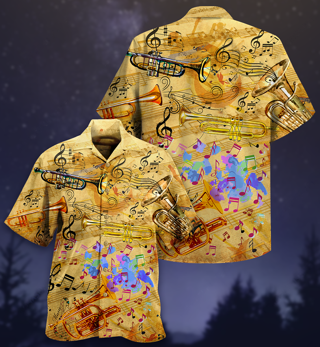 Vintage Peaceful Music Trumpet Hawaiian Shirt For Summer Events And Casual Outdoor Wear