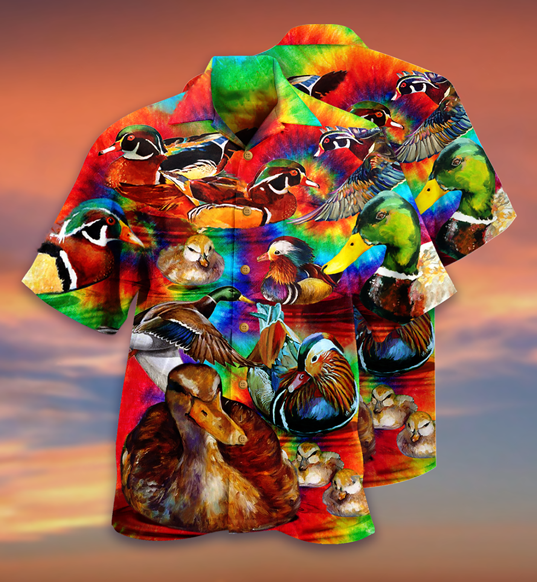 Red Green Duck Hawaiian Shirt Design View For Casual Summer Styling