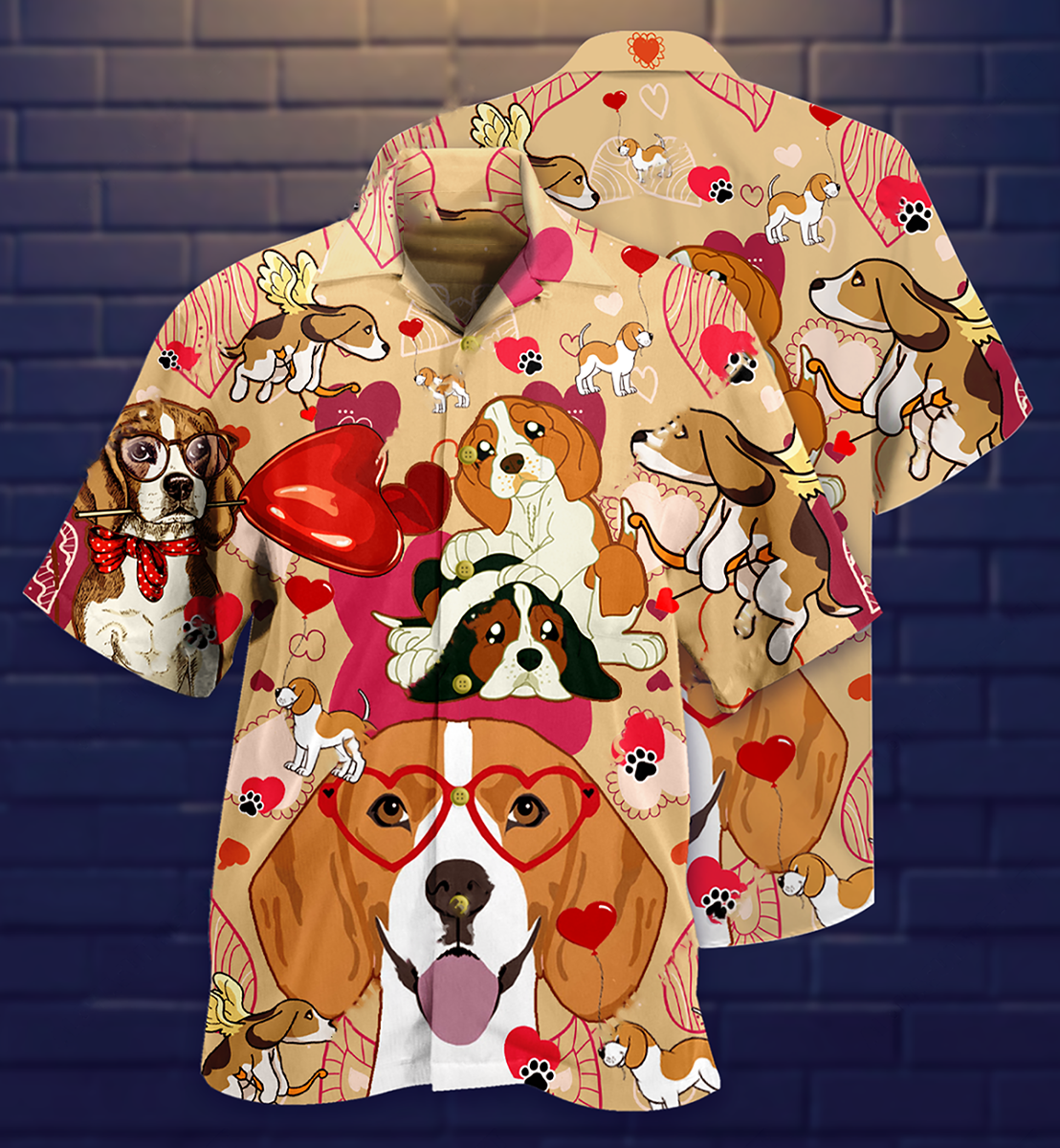 Dog Beagle Valentine Hawaiian Shirt Pattern View For Relaxed Warm Weather Outfits