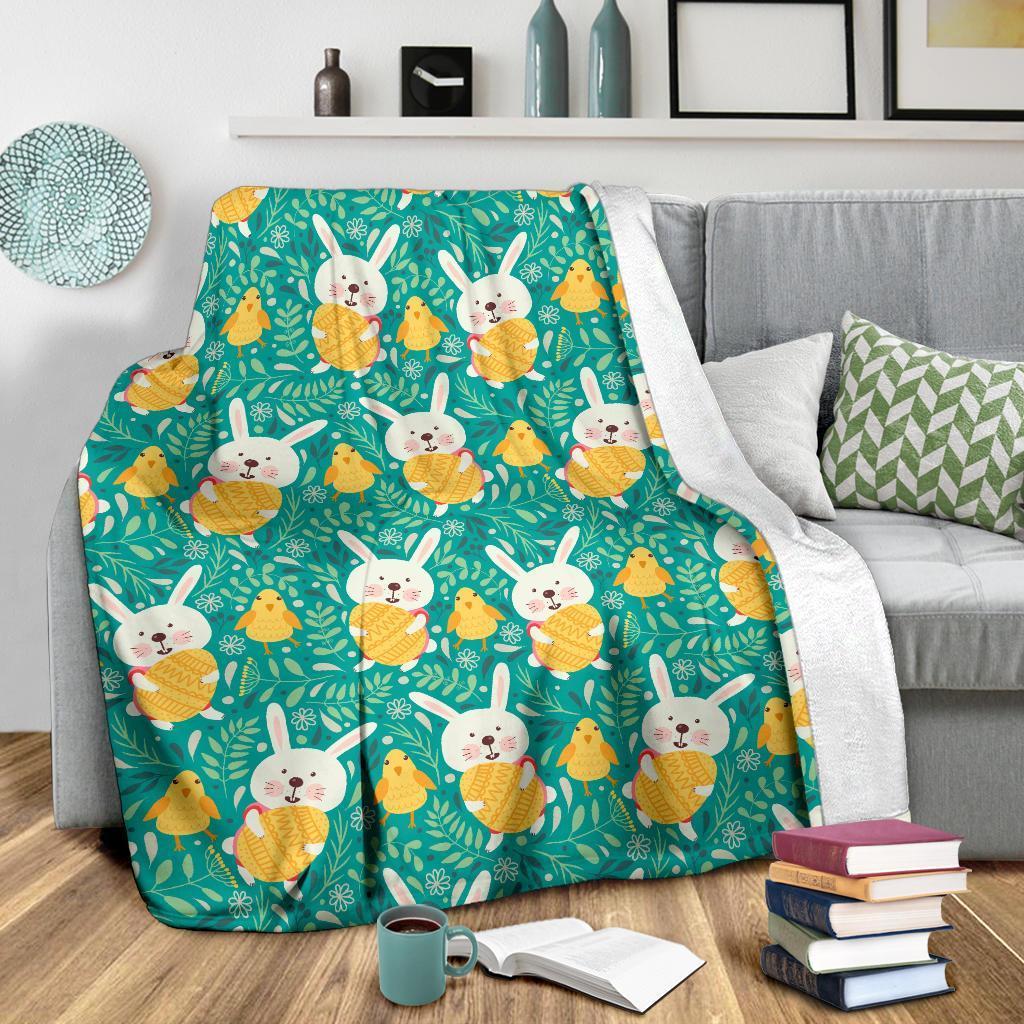 Easter Bunny Egg Pattern Flannel Blanket For Cozy Bedroom Sofa Decor