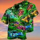 Green Classic Car Hawaiian Shirt With Detailed Graphic For Tropical Getaways Outdoor Fun And Everyday Wear