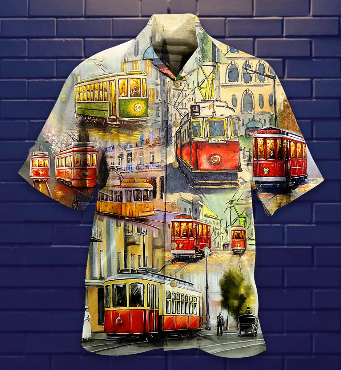 Train City Hawaiian Shirt Pattern Detail For Summer Holidays And Outdoor Fun