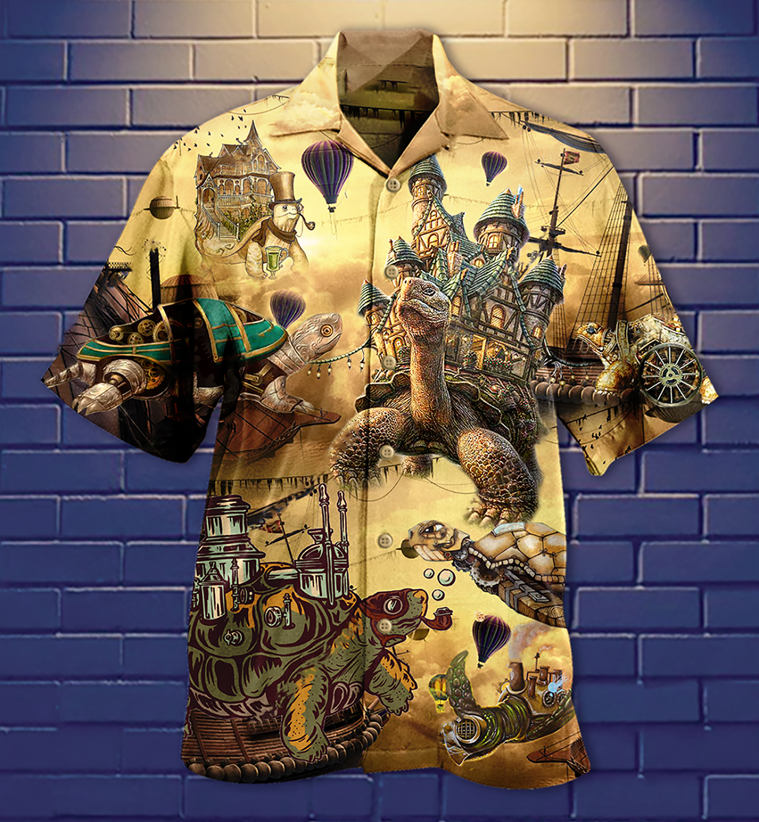 Vintage Turtle House Hawaiian Shirt Design Detail For Sunny Adventures And Casual Wear