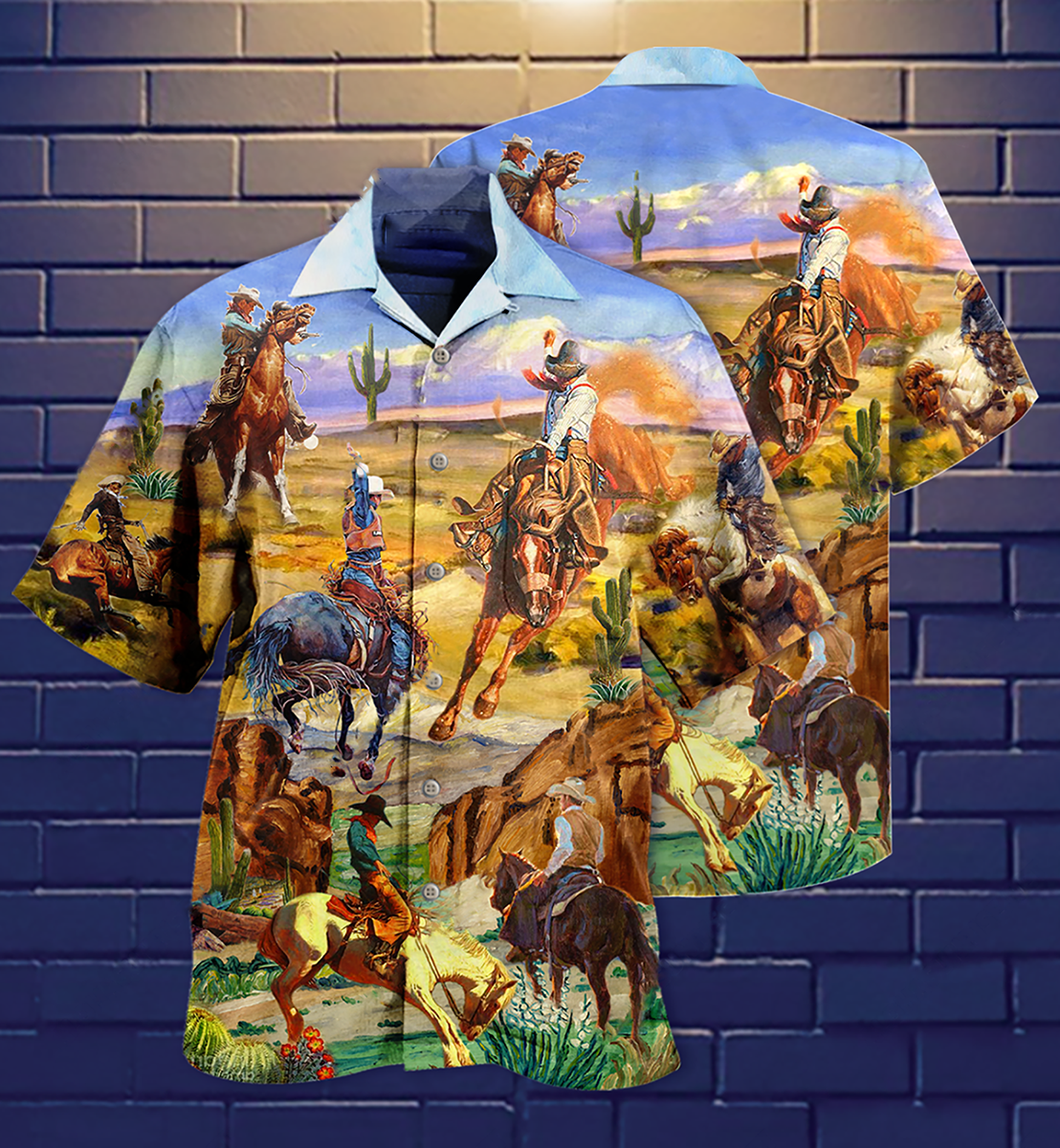 Cowboy Desert Hawaiian Shirt Pattern Detail For Summer Holidays And Outdoor Fun