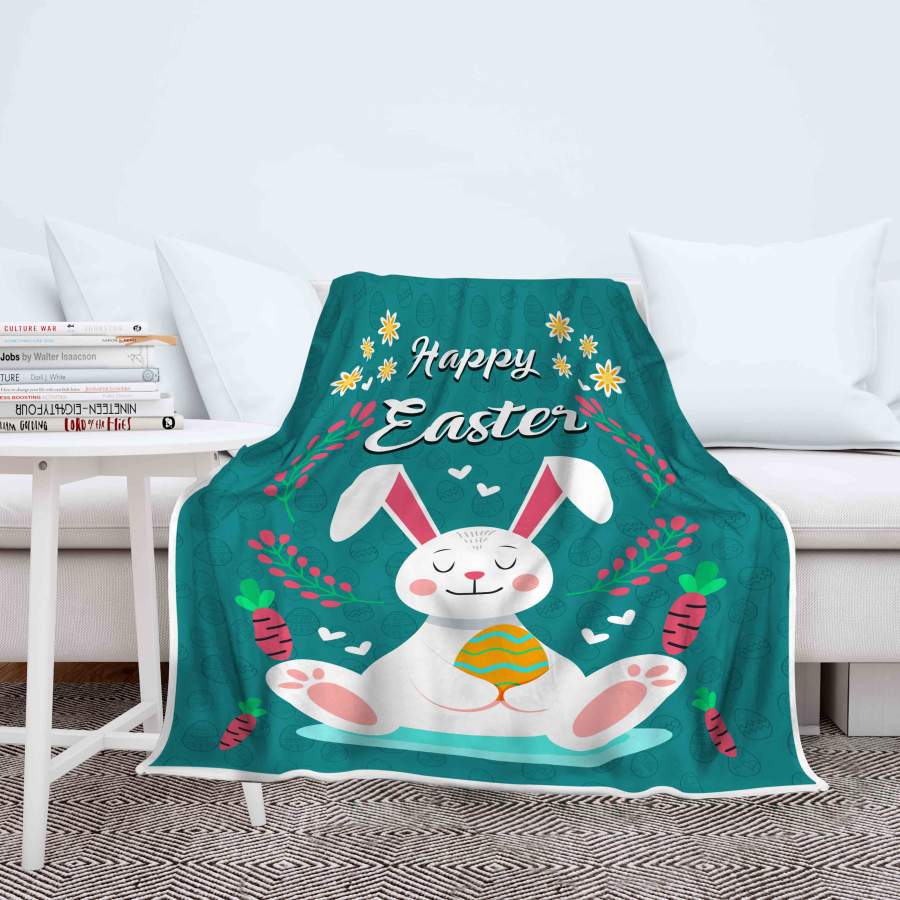 Easter Happy Bunny Flannel Blanket For Cozy Bedroom Sofa Decor