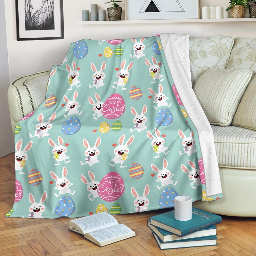 Easter Bunny Egg Pattern Flannel Blanket For Cozy Bedroom Sofa Decor