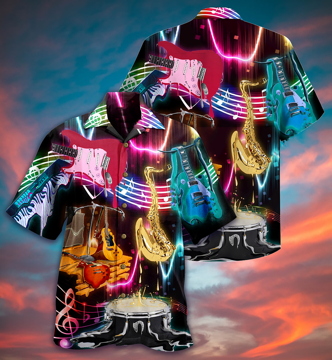 Music Notes Hawaiian Shirt With All Over Print For Summer Vacation Beach Travel And Casual Wear