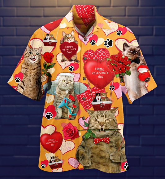 Cat Valentine Theme Hawaiian Shirt For Vacation Days And Relaxed Coastal Outings