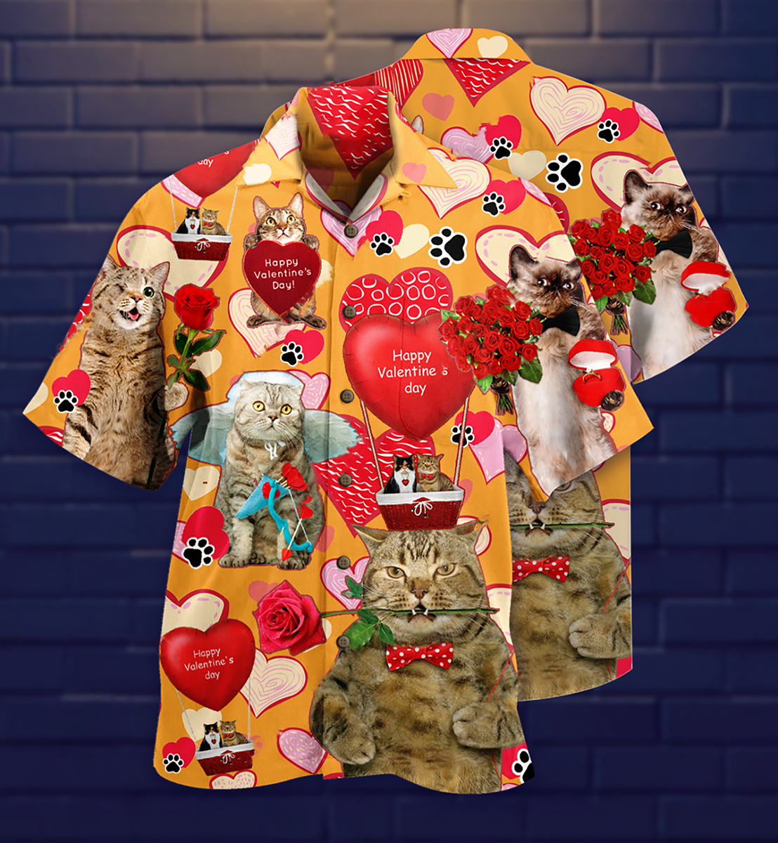 Cat Valentine Theme Hawaiian Shirt Artwork View For Weekend Travel And Beach Style