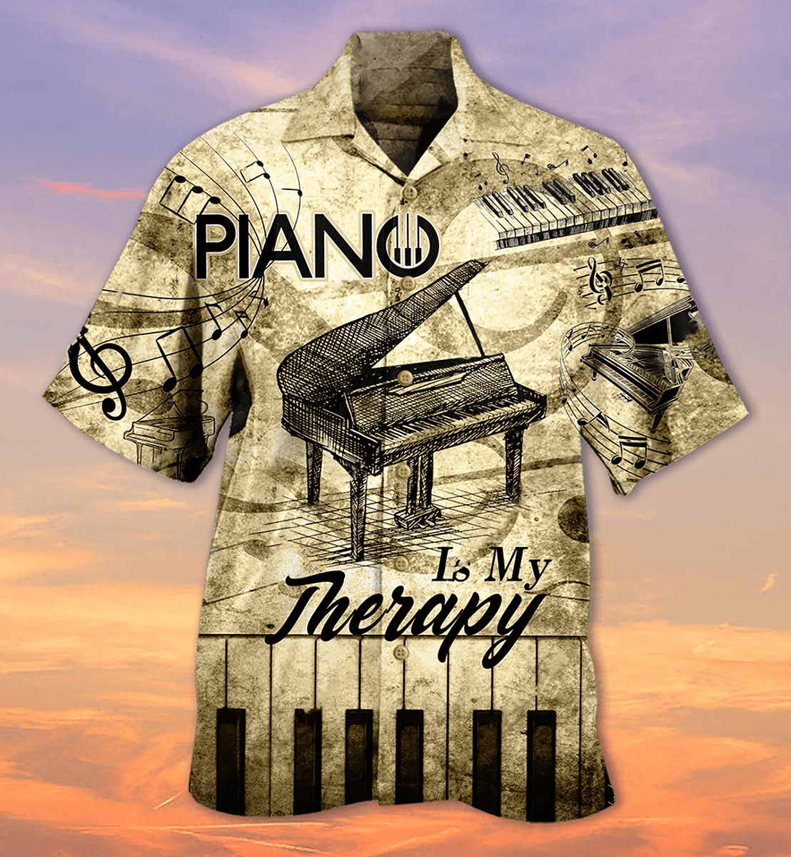 Piano Music Therapy Hawaiian Shirt Pattern Detail For Vacation Travel And Daily Wear