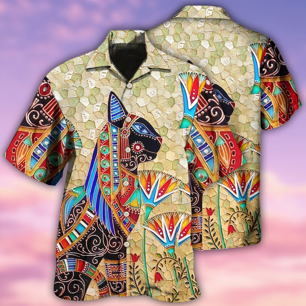 Ancient Egyptian And Cat Hawaiian Shirt With All Over Print For Coastal Trips Outdoor Events And Relaxed Summer Wear