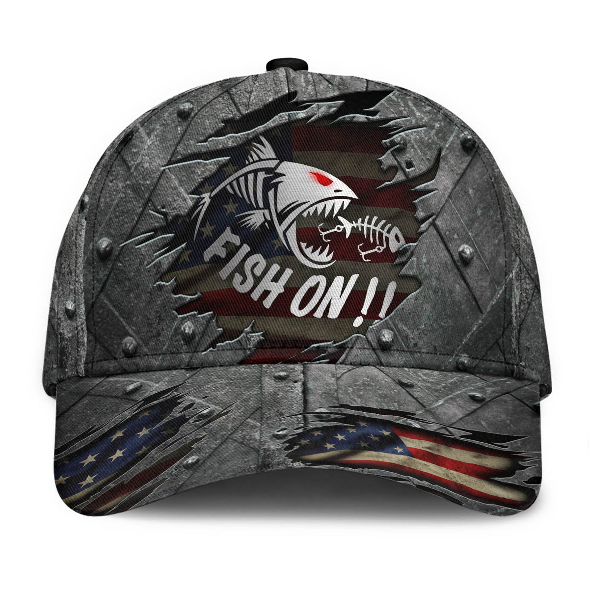 Cracked Fish On American Fishing Classic Cap For Relaxed Daily Style Vacations And Festival Wear