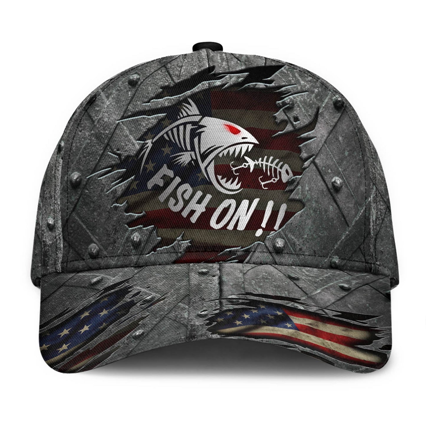 Cracked Fish On American Fishing Classic Cap For Relaxed Daily Style Vacations And Festival Wear