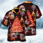 Funny Red Neon Santa Christmas Tree Hawaiian Shirt Artwork Detail For Resort Trips And Outdoor Activities