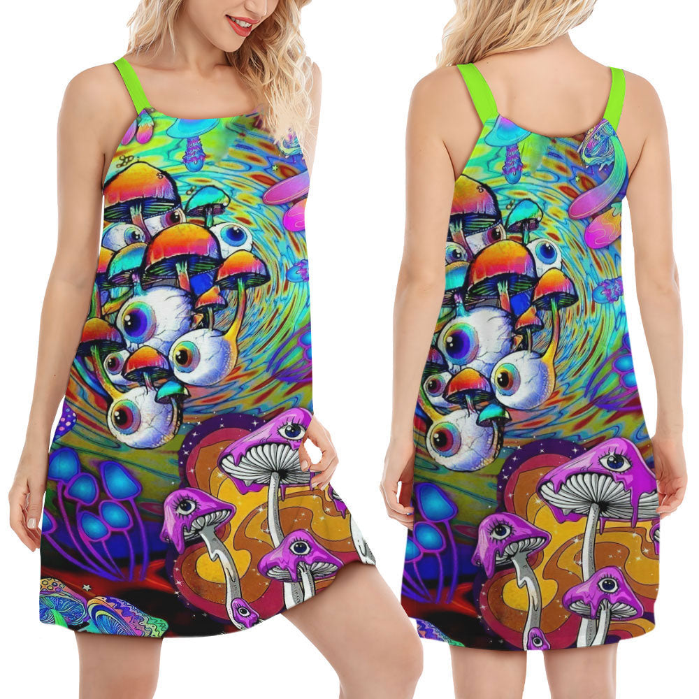 Hippie Mushroom Trippy Mushroom V-Neck Sleeveless Cami Dress For Outdoor Gatherings And Colorful Summer Style