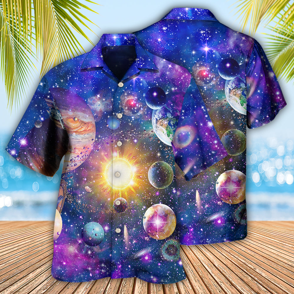 Colorful Galaxy Astronomy Solar Hawaiian Shirt Design View For Resort Travel And Thoughtful Gifting