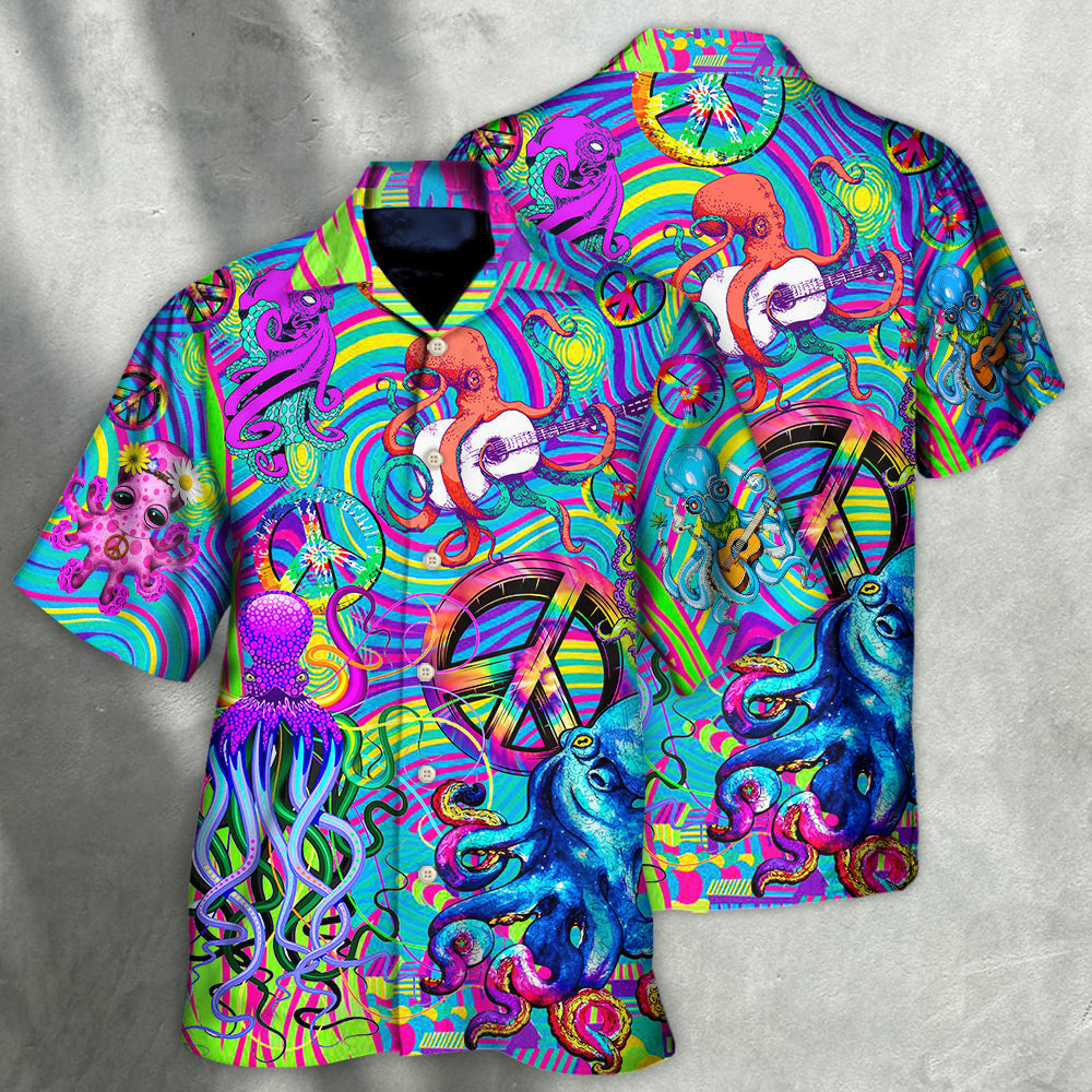Bohemian Funny Colorful Octopus Tie Dye Hawaiian Shirt Pattern View For Lightweight Everyday Style