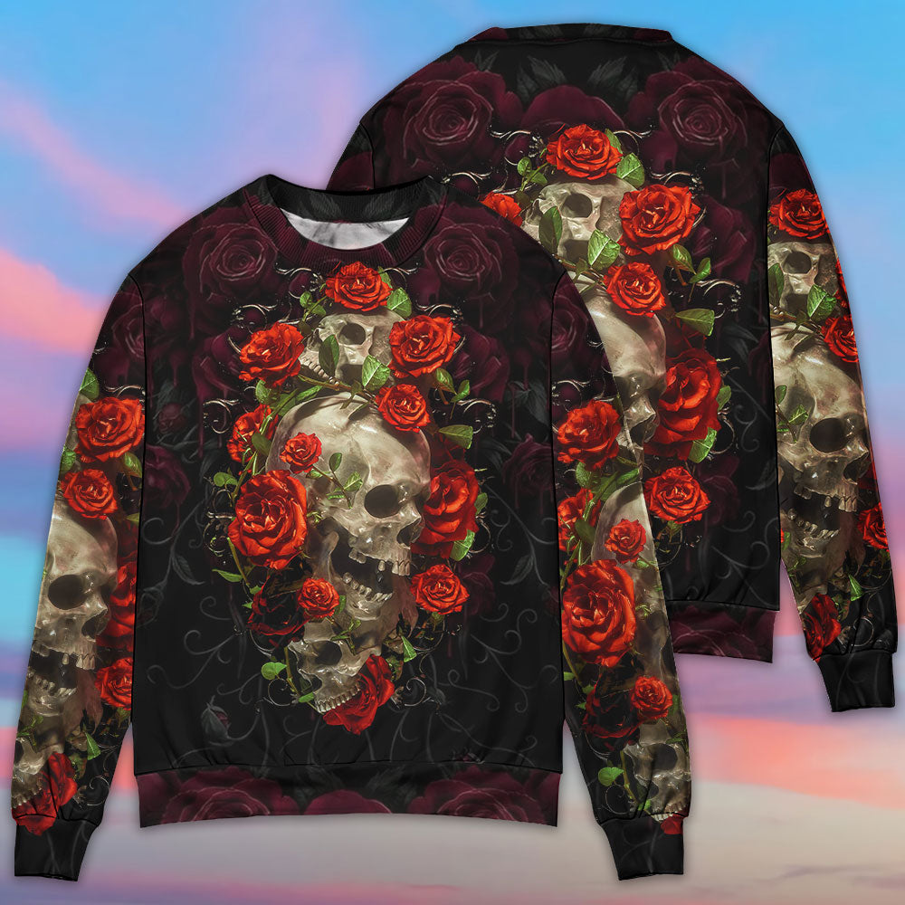Skull And Roses Sweater For Fantasy Fans Casual Outings And Weekend Adventures