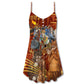 Jazz Lover Cat Style V-Neck Sleeveless Cami Dress For Music Lovers Travel And Expressive Summer Fashion