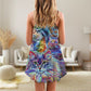 Hippie Cat Art Lover Colorful V-Neck Sleeveless Cami Dress For Festivals Travel And Relaxed Casual Summer Wear