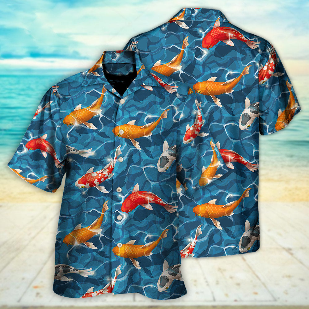 Fish Koi Swim Artificial Ponds Hawaiian Shirt Artwork View For Weekend Travel And Beach Style