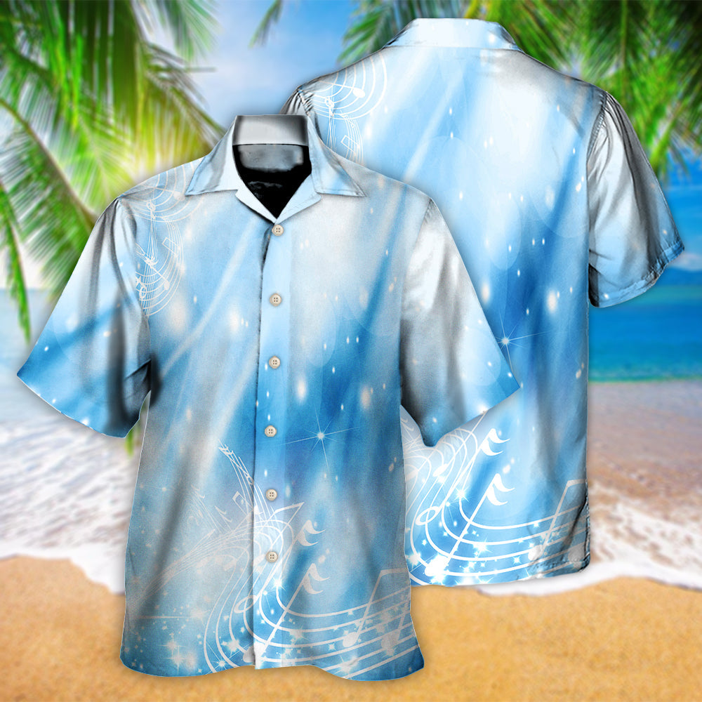 Dark Blue Music Musical Notes Hawaiian Shirt Design Detail For Beach Days And Holiday Travel