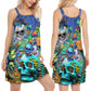 Hippie Skull Mushroom Spirit Skull Mushroom V-Neck Sleeveless Cami Dress For Vacations And Artistic Everyday Fashion