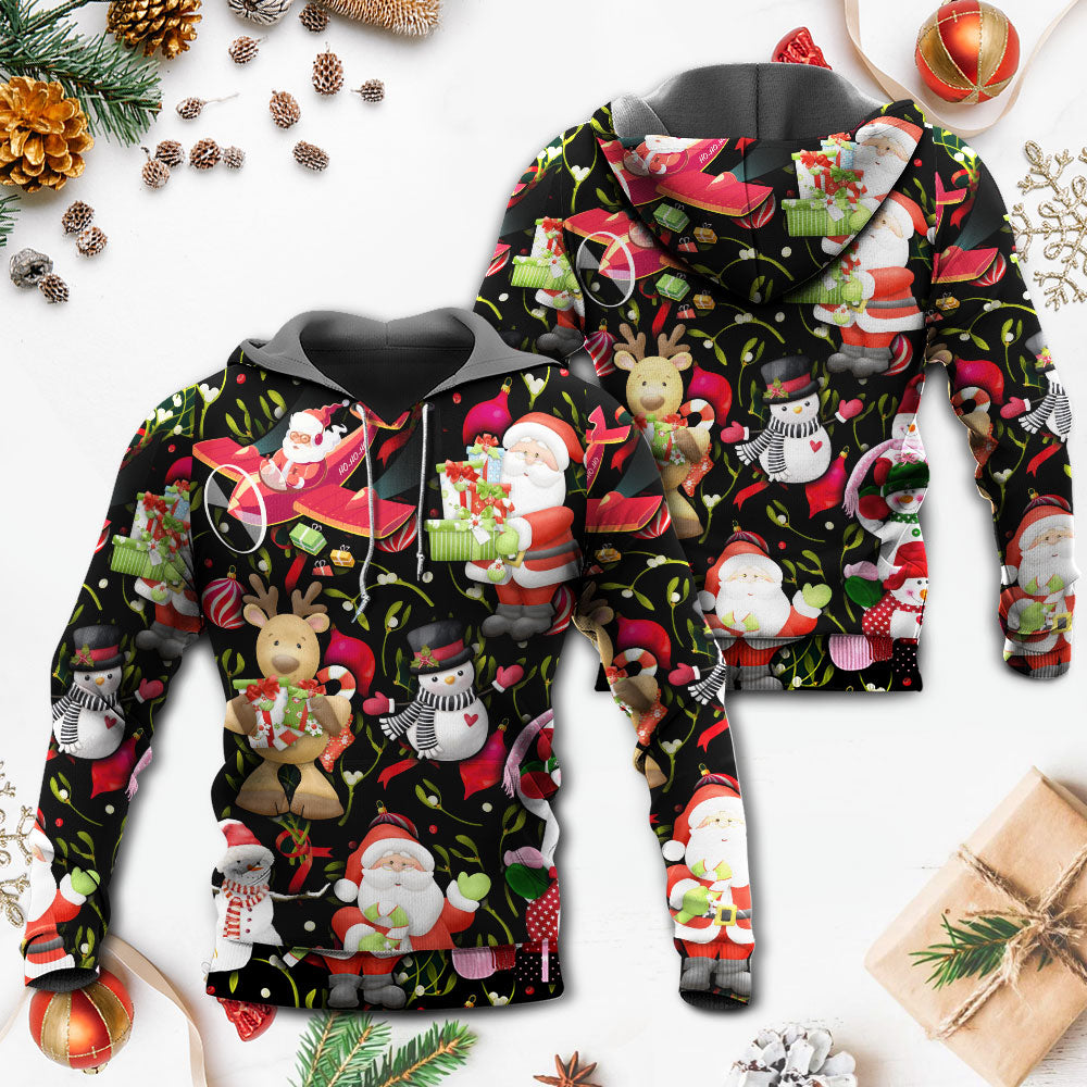 Christmas Joyful Santa Snowman Merry Xmas - Hoodie