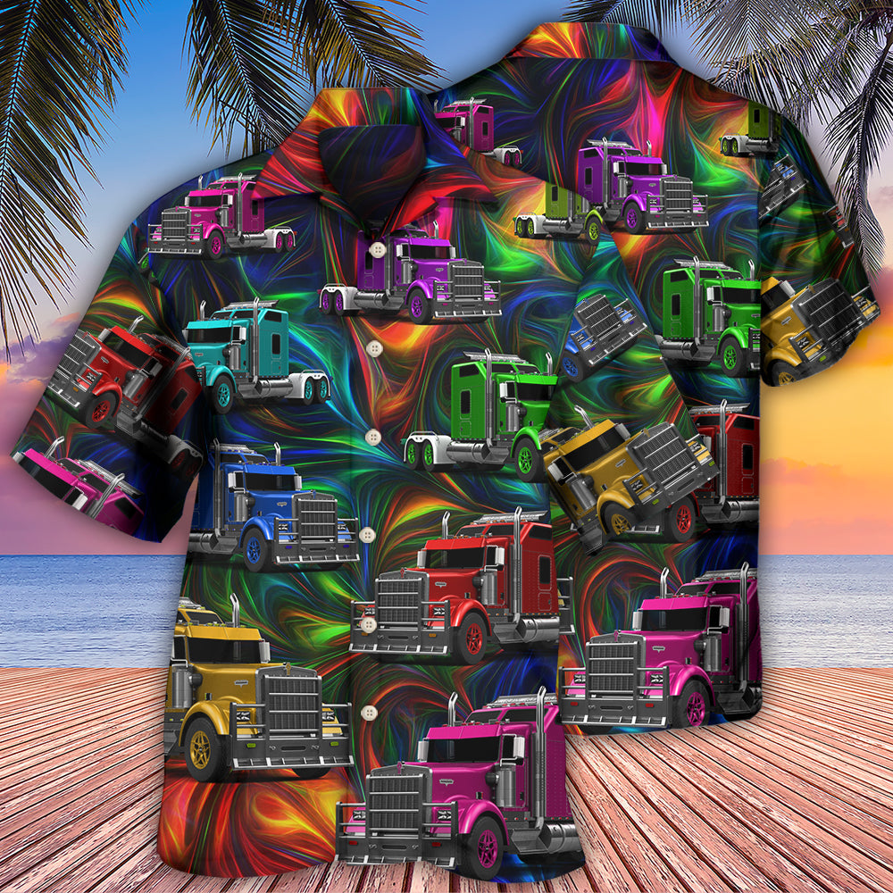 Creative Colorful Truck Hawaiian Shirt For Resort Trips, Coastal Parties, And Warm Weather Style