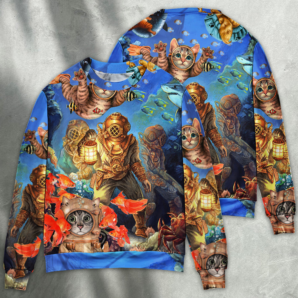 Diving Cat Under The Sea Sweater For Animal Inspired Style Events And Comfortable Daily Wear