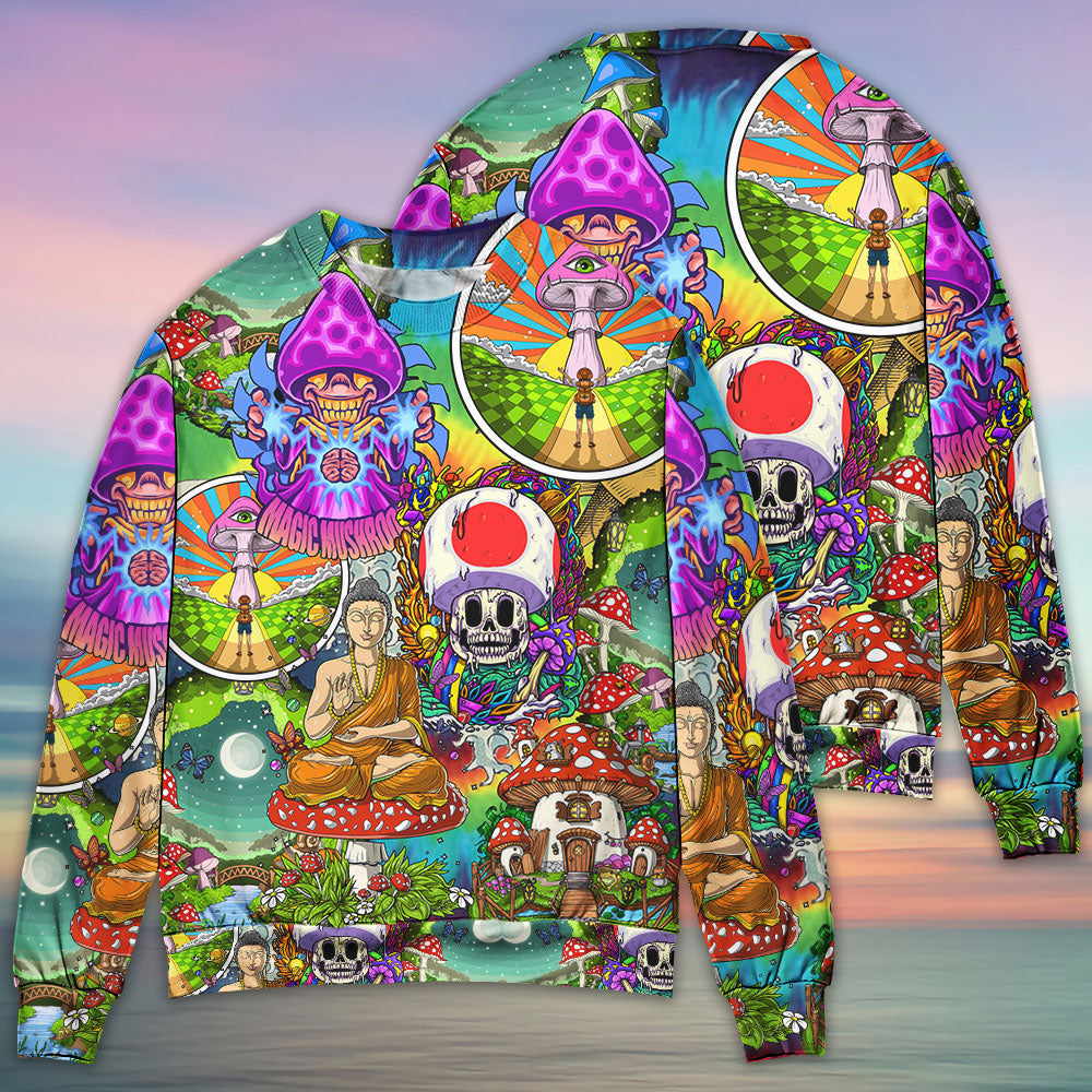 Hippie Mushroom Peace Colorful Sweater For Bohemian Style Festivals Travel And Casual Everyday Wear