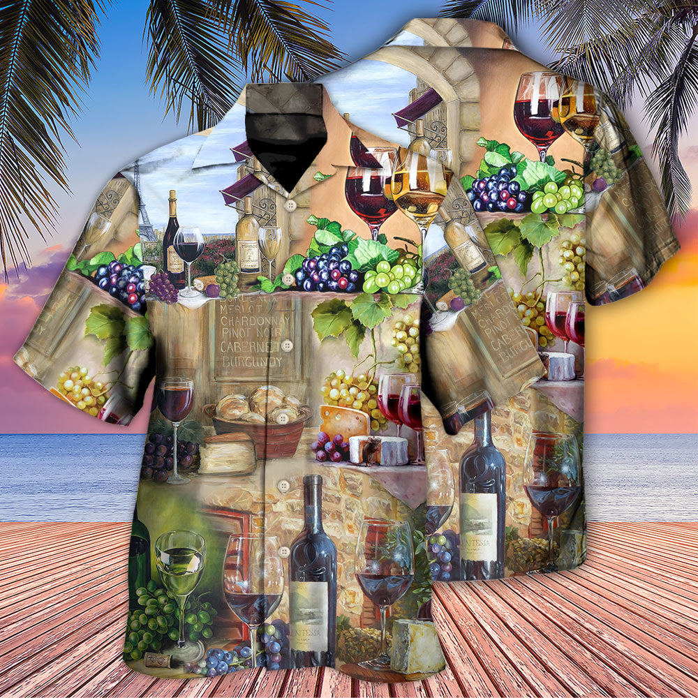 Wine Grape Cheese Artistic Hawaiian Shirt Pattern View For Relaxed Warm Weather Outfits
