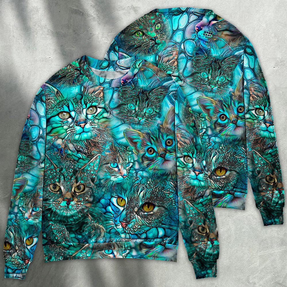 Blue Colorful Cat Sweater For Animal Lovers Casual Wear Holidays And Thoughtful Gifting