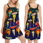 Hippie Mushroom Funny Joyful Spirit V-Neck Sleeveless Cami Dress For Vacations And Artistic Everyday Fashion