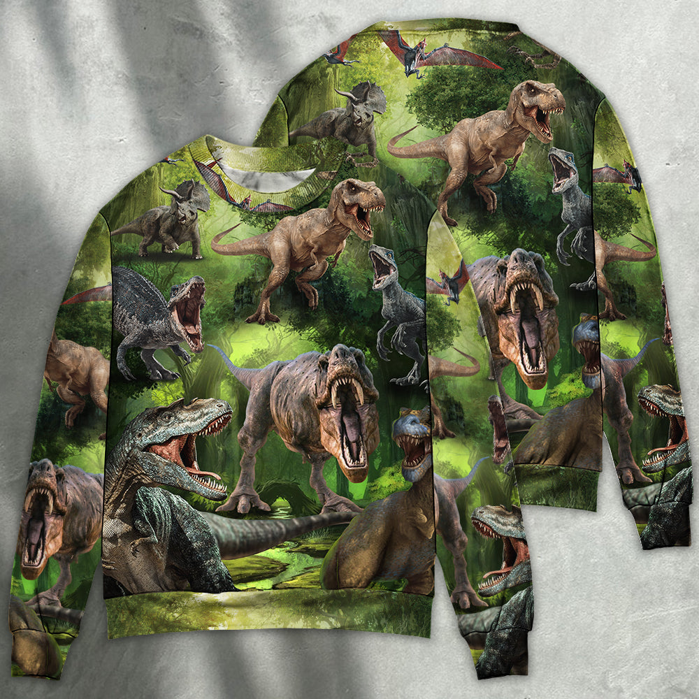 Dinosaur Forest Adventure Sweater For Casual Wear Travel Parties And Comfortable Seasonal Style