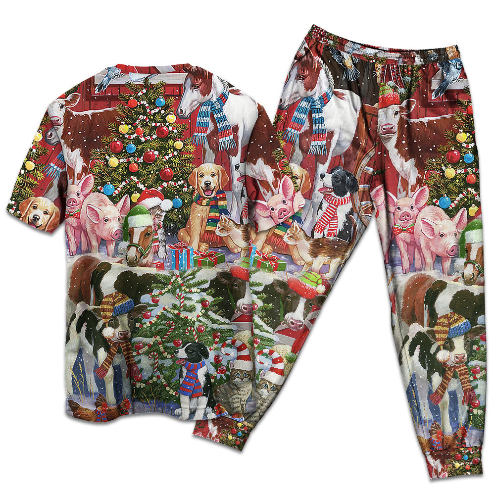 Farmhouse Christmas Joy Short Sleeve Pajamas Set For Festive Sleepovers And Family Photos