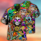 Psychedelic Colorful Hippie Skull Hawaiian Shirt Design View For Tropical Vacations