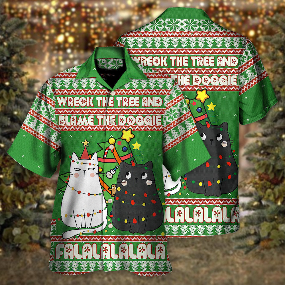 Cat Wreck Tree Meowy Christmas Hawaiian Shirt For Coastal Adventures And Warm Weather Wear