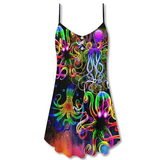 Octopus And Jellyfish Sea Life – Women's Summer Sleeveless V-Neck Camisole Dress