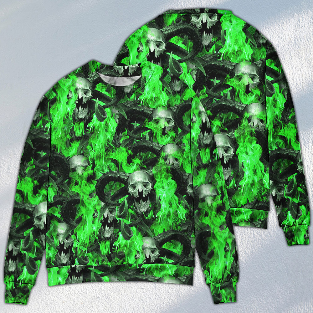 Green Flame Skull Burning Sweater For Alternative Outfits Seasonal Events And Everyday Comfort