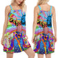 Hippie Patriotic Celebration America V-Neck Sleeveless Cami Dress For Beach Travel And Free Spirited Outfits